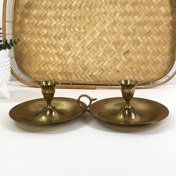 Vtg Brass Interlocking Candleplate Candlestick